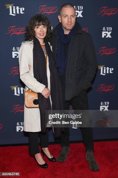 Production designer Eve Mavrakis and actor Ewan McGregor attend FX Network 2017 All-Star Upfront at SVA Theater on April 6, 2017 in New York City.