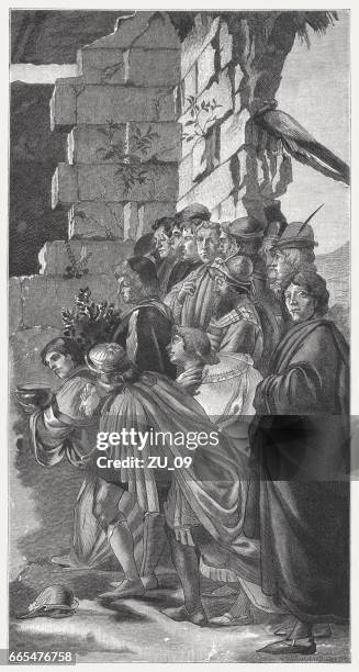 anbetung der könige, gemalt von sandro botticelli (1475, detail) - botticelli stock-grafiken, -clipart, -cartoons und -symbole