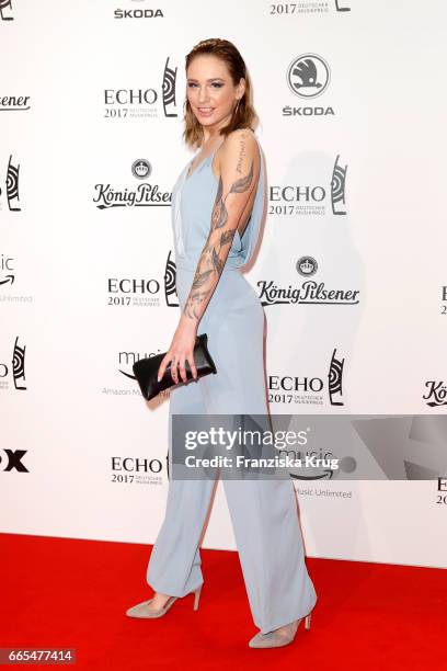 Liza Waschke attends the Echo award red carpet on April 6, 2017 in Berlin, Germany.