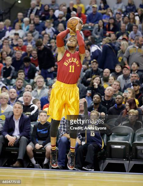 Monta Ellis of the Indiana Pacers shoots the ball against the Milwaukee Bucks at Bankers Life Fieldhouse on April 6, 2017 in Indianapolis, Indiana....