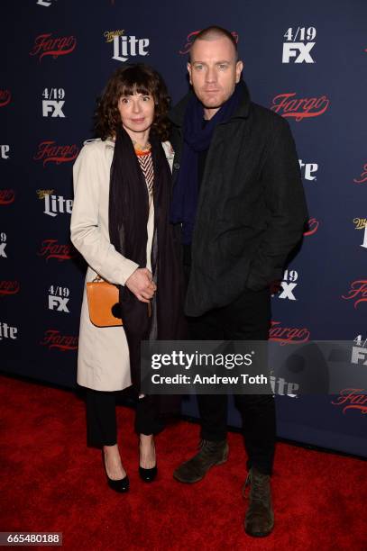 Eve Mavrakis and Ewan McGregor attend the FX Network 2017 All-Star Upfront at SVA Theater on April 6, 2017 in New York City.