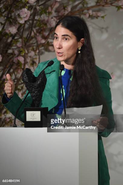 Award winner Yoani Sanchez speaks onstage at the 2017 DVF Awards at United Nations Headquarters on April 6, 2017 in New York City.