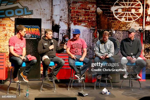 Former NASCAR driver, Tony Stewart and Monster Energy NASCAR Cup Series drivers Joey Logano, Clint Bowyer, Brad Keselowski, and Kevin Harvick talk on...