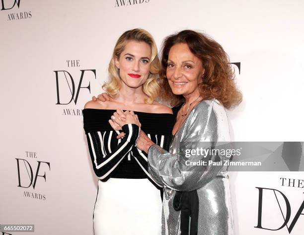 Allison Williams and designer Diane von Furstenberg attend the 2017 DVF Awards at United Nations on April 6, 2017 in New York City.