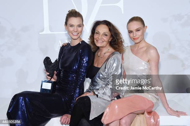 Karlie Kloss, Diane von Furstenberg and Kate Bosworth attend the 2017 DVF Awards at United Nations Headquarters on April 6, 2017 in New York City.