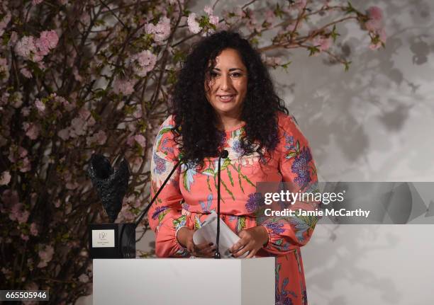 Award winner Baljeet Sandhu speaks onstage at the 2017 DVF Awards at United Nations Headquarters on April 6, 2017 in New York City.