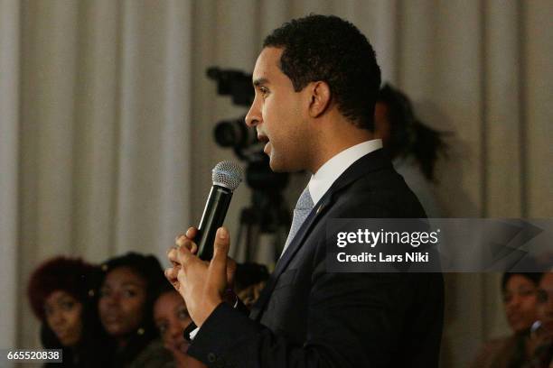 Mayor of Mount Vernon, NY Richard Thomas addresses the panel during the BET Music Presents: Us Or Else panel discussion at the Viacom White Box Hall...