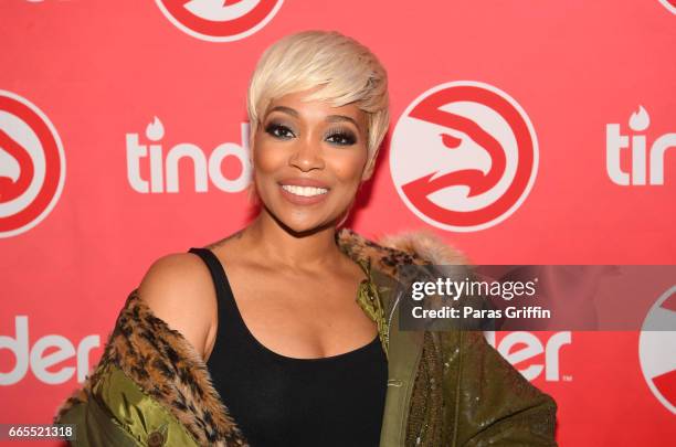 Singer Monica attends Boston Celtics Vs Atlanta Hawks Game at Phillips Arena on April 6, 2017 in Atlanta, Georgia.