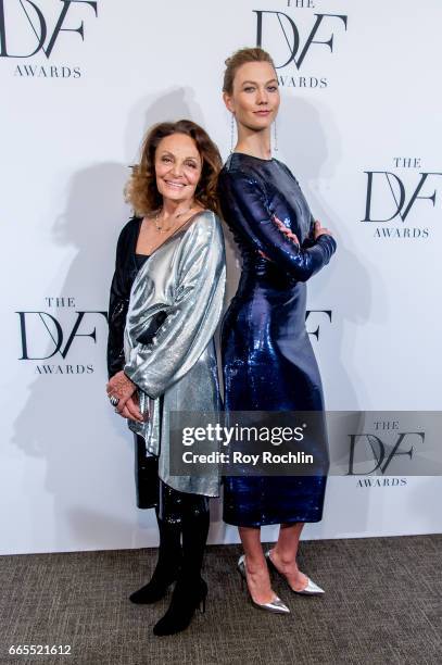 Diane von Furstenberg with Karlie Kloss attends the 2017 DVF Awards at United Nations on April 6, 2017 in New York City.