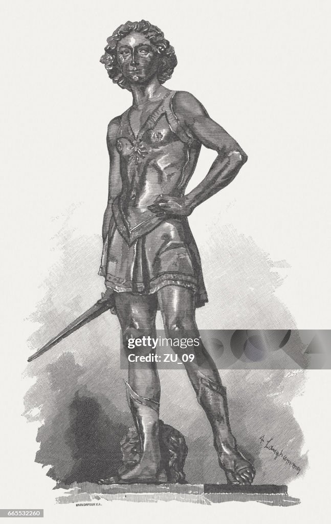 大衛,青銅雕像,雕刻 (1473年/75) 由安德列 · 德爾韋羅基奧,Florenz,出版 1884