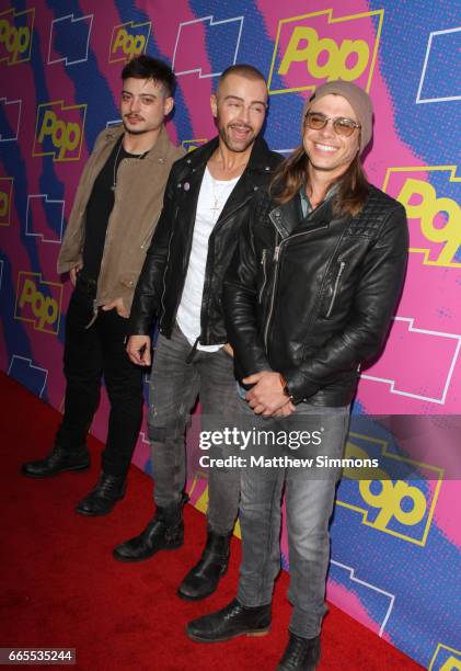 Actors Andrew Lawrence, Joey Lawrence and Matthew Lawrence attend the premiere of Pop TV's "Hollywood Darlings" at iPic Theaters on April 6, 2017 in...