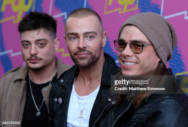 Actors Andrew Lawrence, Joey Lawrence and Matthew Lawrence attend the premiere of Pop TV's "Hollywood Darlings" at iPic Theaters on April 6, 2017 in...