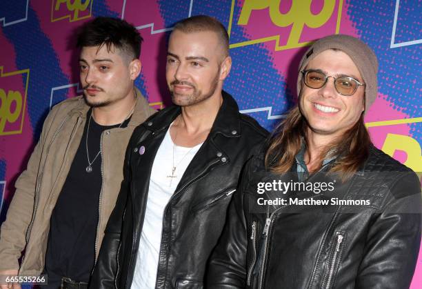 Actors Andrew Lawrence, Joey Lawrence and Matthew Lawrence attend the premiere of Pop TV's "Hollywood Darlings" at iPic Theaters on April 6, 2017 in...