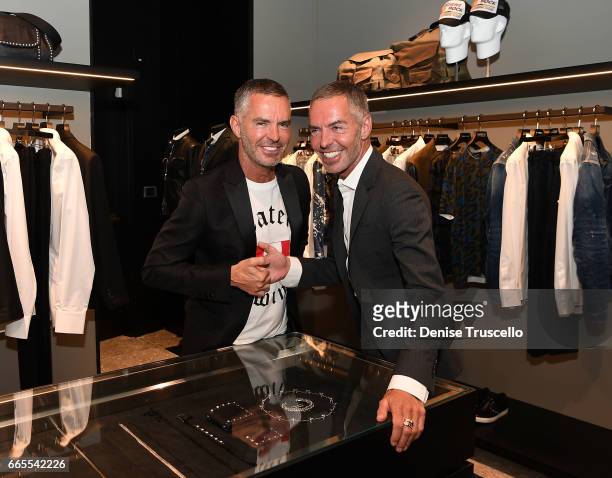 Fashion designers Dan Caten , Dean Caten attend the grand opening party for Dsquared2 at The Shops at Crystals on April 6, 2017 in Las Vegas, Nevada.