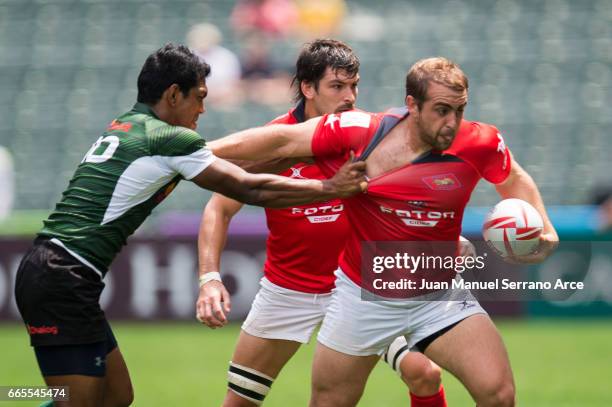 Ignacio Silva of Chile competes during the 2017 Hong Kong Sevens match between Chile and Sri Lanka at Hong Kong Stadium on April 7, 2017 in Hong...