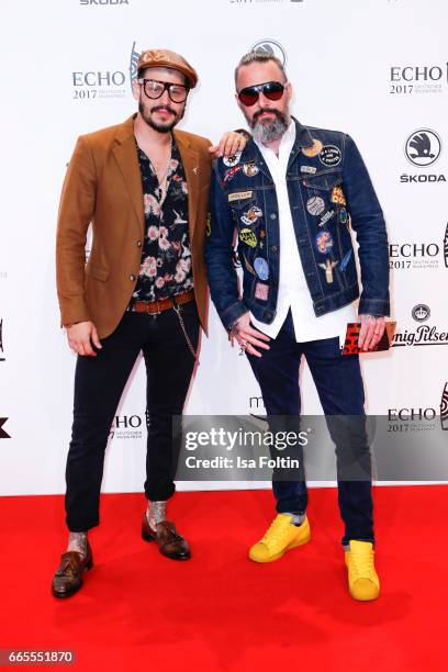 German moderator Manuel Cortez and Tobias Bojko during the Echo award red carpet on April 6, 2017 in Berlin, Germany.