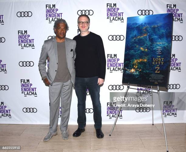 Elvis Mitchell and James Gray attend the Film Independent at LACMA special screening and Q&A of "The Lost City Of Z" at Bing Theatre At LACMA on...