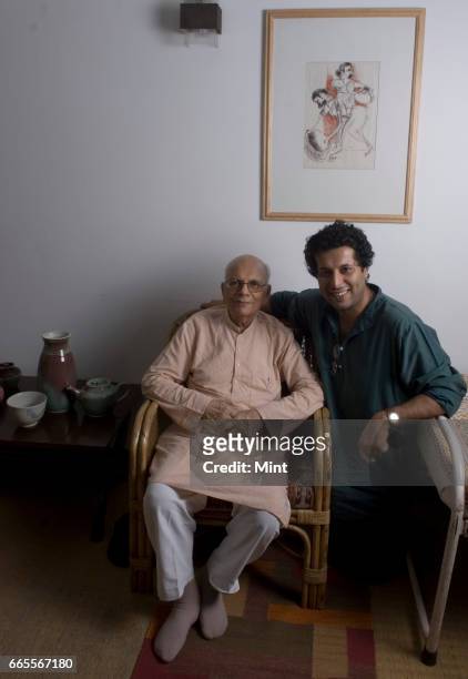 Year old potter and Gandhian Devi Prasad, whose show of 300 of his works will open at Lalit Kala Academy on May 1, poses for camera with his student...