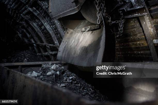 Excavated coal is seen underground at a large government run coal mine on April 4, 2017 in Zonguldak, Turkey. More than 300 kilometers of coal mineÕs...