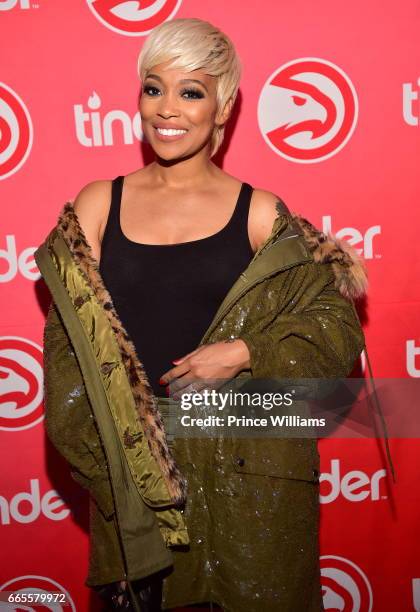 Singer Monica attends The Boston Celtics Vs Atlanta Hawks Game at Phillips Arena on April 6, 2017 in Atlanta, Georgia.