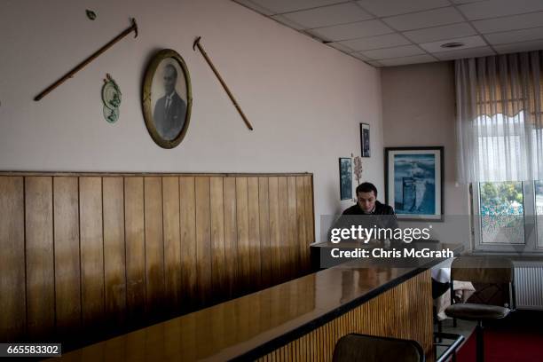 Man is seen at a coal mining members recreation club on April 5, 2017 in Zonguldak, Turkey. More than 300 kilometers of coal mineÕs riddle the...