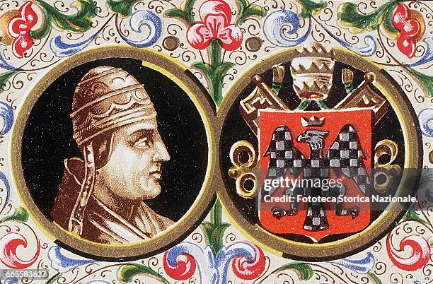 Pope Innocent III, Lotario de' Conti of the Marsi and Segni, born at Anagni , elected in 1198, died 1216. He receives St. Francis of Assisi on...