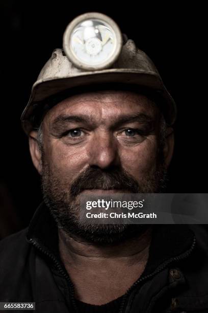 Coal mining engineer, Ali, poses for a portrait on his night shift break at a small mine on April 5, 2017 in Zonguldak, Turkey. More than 300...