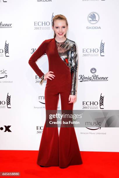 German actress Lina Larissa Strahl during the Echo award red carpet on April 6, 2017 in Berlin, Germany.