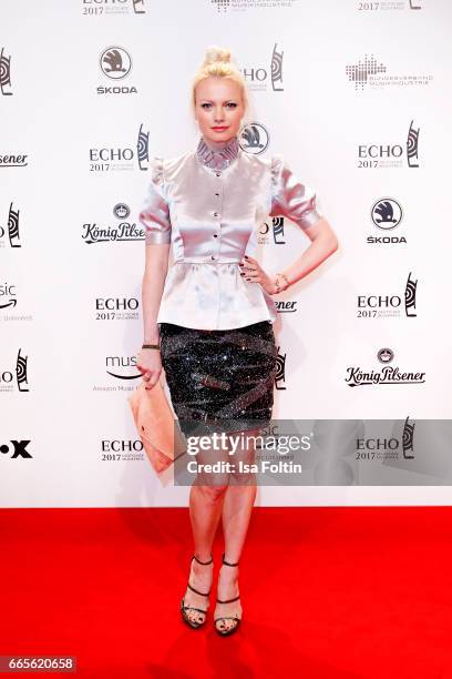 Model Franziska Knuppe during the Echo award red carpet on April 6, 2017 in Berlin, Germany.