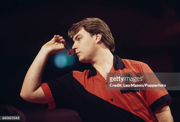 Canadian professional darts player John Part pictured in action competing to progress to win the final of the 1994 BDO Embassy World Darts...