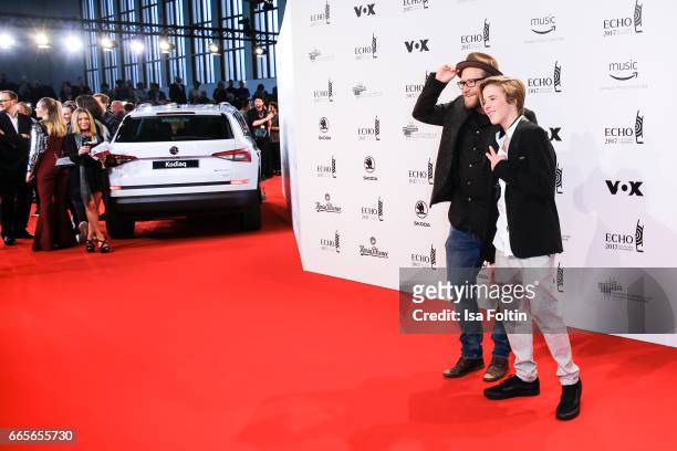 German singer Gregor Meyle and singer Matteo Markus Bok during the Echo award red carpet on April 6, 2017 in Berlin, Germany.