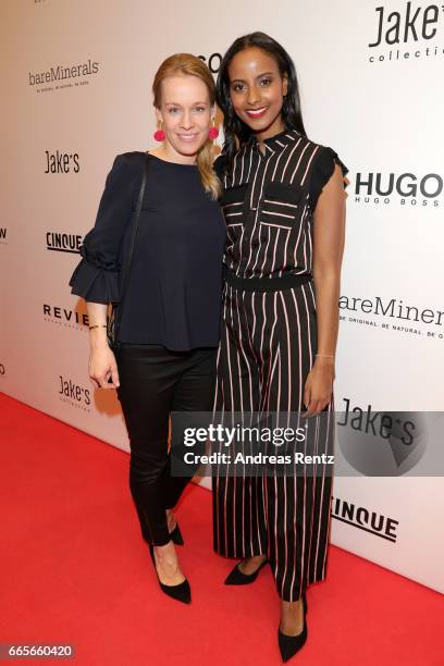 Kristine Logemann and Sara Nuru attend the store re-opening of Peek & Cloppenburg Weltstadthaus Duesseldorf on April 6, 2017 in Duesseldorf, Germany.