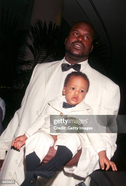 Professional Basketball player Shaquille O''Neal and his son attend the Oscar De La Hoya Foundation's "Evening Of Champions" October 6, 2000 in...