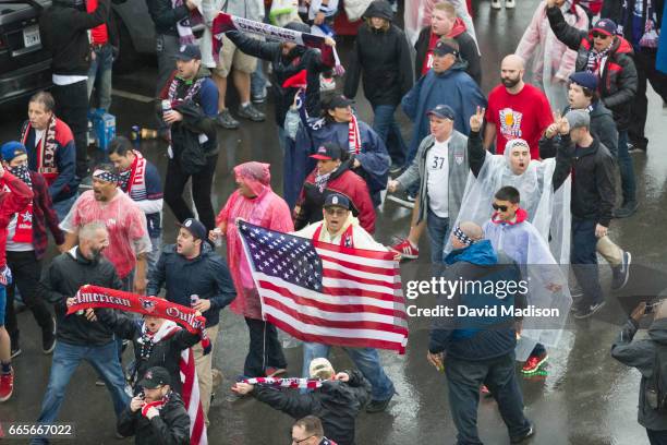 Fans at the FIFA 2018 World Cup Qualifier match between the United States and Honduras played on March 24, 2017 at Avaya Stadium in San Jose,...