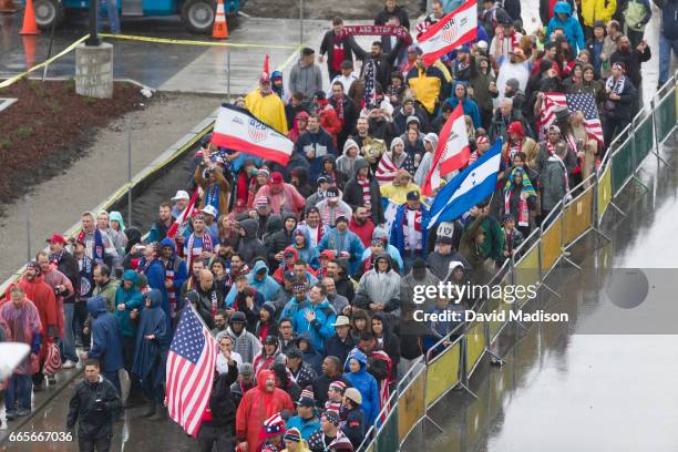 Fans at the FIFA 2018 World Cup Qualifier match between the United States and Honduras played on March 24, 2017 at Avaya Stadium in San Jose,...