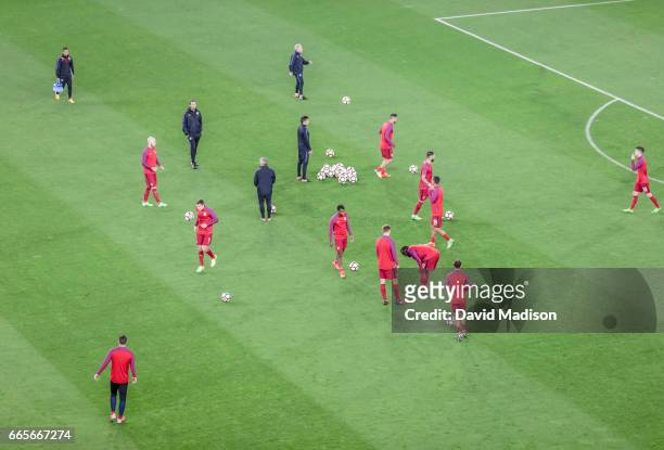 The United States Men's National Team warms up prior to a FIFA 2018 World Cup Qualifier match against Honduras on March 24, 2017 at Avaya Stadium in...