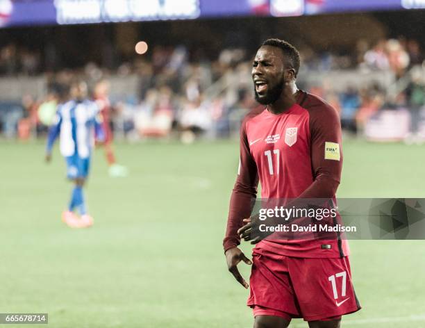 Jozy Altidore of the United States yells during the FIFA 2018 World Cup Qualifier match between the United States and Honduras on March 24, 2017 at...