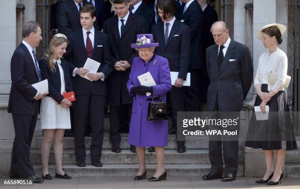 David Armstrong-Jones, Margarita Armstrong-Jones, Queen Elizabeth II, Prince Philip, Duke of Edinburgh and Sarah Chatto leave a Service of...