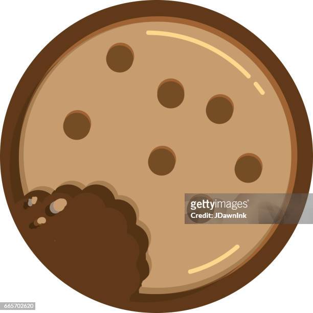 咬合とパン粉の円形のチョコレート チップ クッキー - かじりかけ点のイラスト素材／クリップアート素材／マンガ素材／アイコン素材