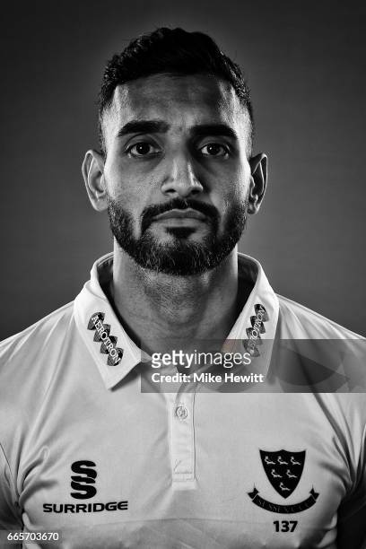 Ajmal Shahzad of Sussex poses for a portrait during a Sussex CCC Photocall at The 1st Central County Ground on April 5, 2017 in Hove, England.