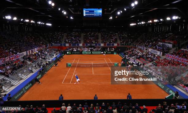 General view during the singles match between Lucas Pouille of France and Kyle Edmund of Great Britain on day one of the Davis Cup World Group...