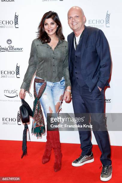 Indira Weis and guest attend the Echo award red carpet on April 6, 2017 in Berlin, Germany.