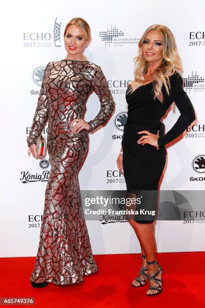 Mandy Lange and guest attend the Echo award red carpet on April 6, 2017 in Berlin, Germany.