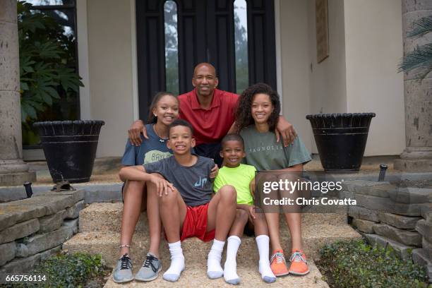 Pportrait of San Antonio Spurs Vice President of Basketball Operations Monty Williams posing with four of his children, Janna, Elijah, Micah, and...