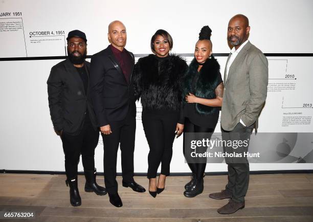 Derrick Adams, Kadir Nelson, Jazmine Sullivan, Doreen Garner and Lewis Long attends HBO's The HeLa Project Exhibit For "The Immortal Life of...