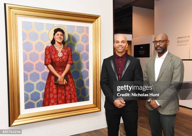 Kadir Nelson and Lewis Long attend HBO's The HeLa Project Exhibit For "The Immortal Life of Henrietta Lacks" on April 6, 2017 in New York City.