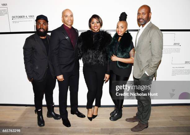 Derrick Adams, Kadir Nelson, Jazmine Sullivan, Doreen Garner and Lewis Long attends HBO's The HeLa Project Exhibit For "The Immortal Life of...