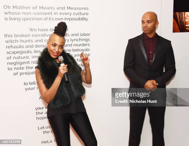 Doreen Garner and Kadir Nelson attend HBO's The HeLa Project Exhibit For "The Immortal Life of Henrietta Lacks" on April 6, 2017 in New York City.