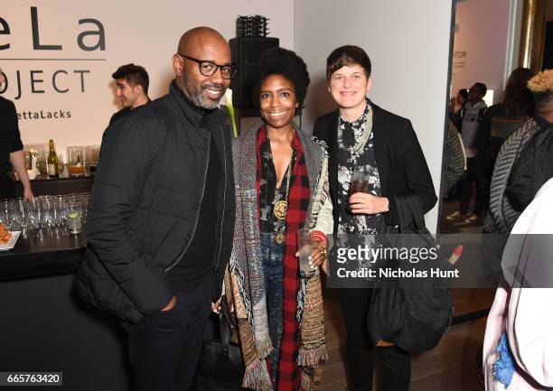 Lewis Long, April Hunt and Cathy Massara attend HBO's The HeLa Project Exhibit For "The Immortal Life of Henrietta Lacks" on April 6, 2017 in New...