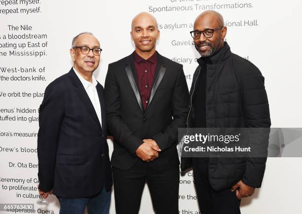 George Wolfe, Kadir Nelson andLewis Long attend HBO's The HeLa Project Exhibit For "The Immortal Life of Henrietta Lacks" on April 6, 2017 in New...